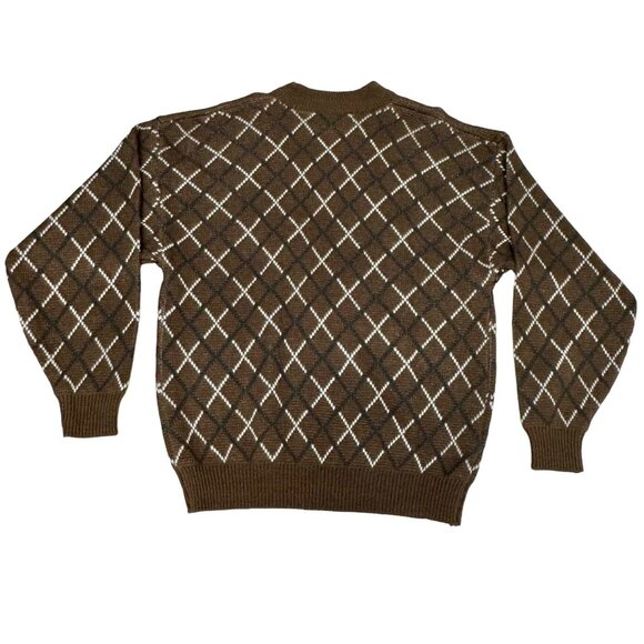 JJ Cochran‎ Sweater Mens XL Argyle Sweater Trim Leather Wool Grunge 90s Grandpa - Picture 4 of 8